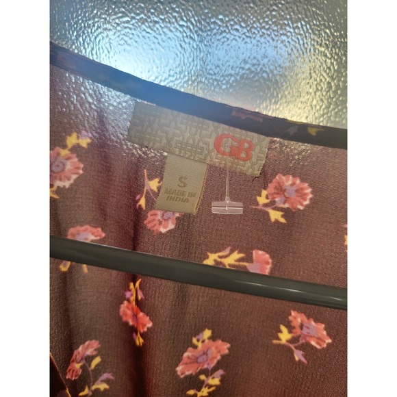 Gianni Bini Maroon Floral Ruffle Sleeve Dress with Tie - Small - Picture 3 of 3